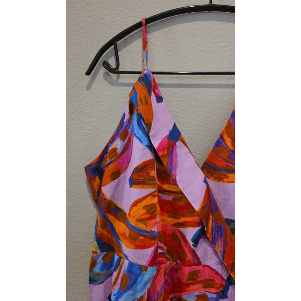 FARM Rio Colorful Bananas Wrap Dress Womens L Multicolor Abstract V-Neck Mini - Picture 6 of 15